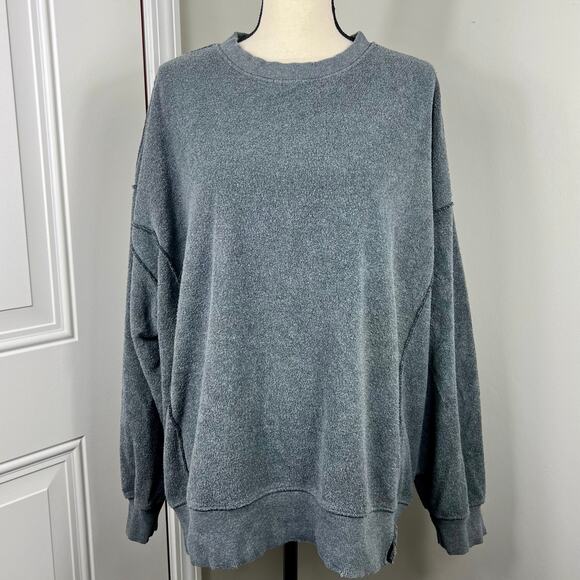 Aerie The Happiest Oversized Crew Sweatshirt Dark Grey - Picture 2 of 8